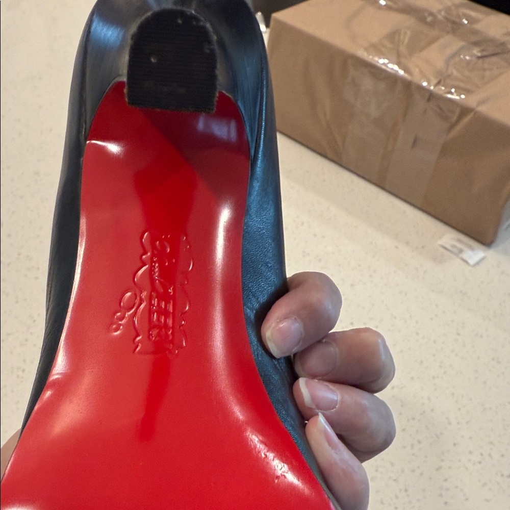 Oh Deer! Black Peep-Toe Heels Red Bottoms - Picture 4 of 10